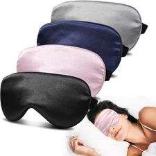 4 Pack Silk Sleep Mask - 100% Blackout, Zero Eye Pressure, Blindfold with Adjust