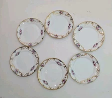 Set Of 6 Vintage Nippon Hand Painted Floral Saucers Gold Rimmed Blue Pink Green