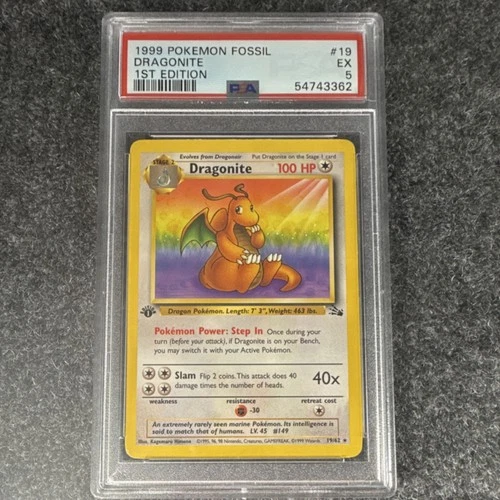 Pokemon Fossil Dragonite 1st Edition PSA 5 #19/62 1999 English Rare Card