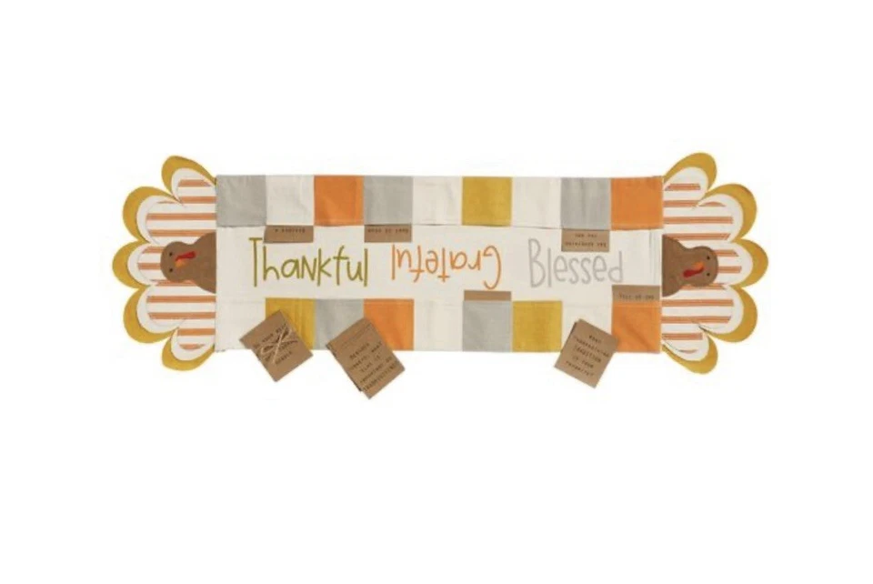 Mud Pie Children’s Thanksgiving Turkey Table Runner Thankful, Grateful & Blessed - Image 2 of 2