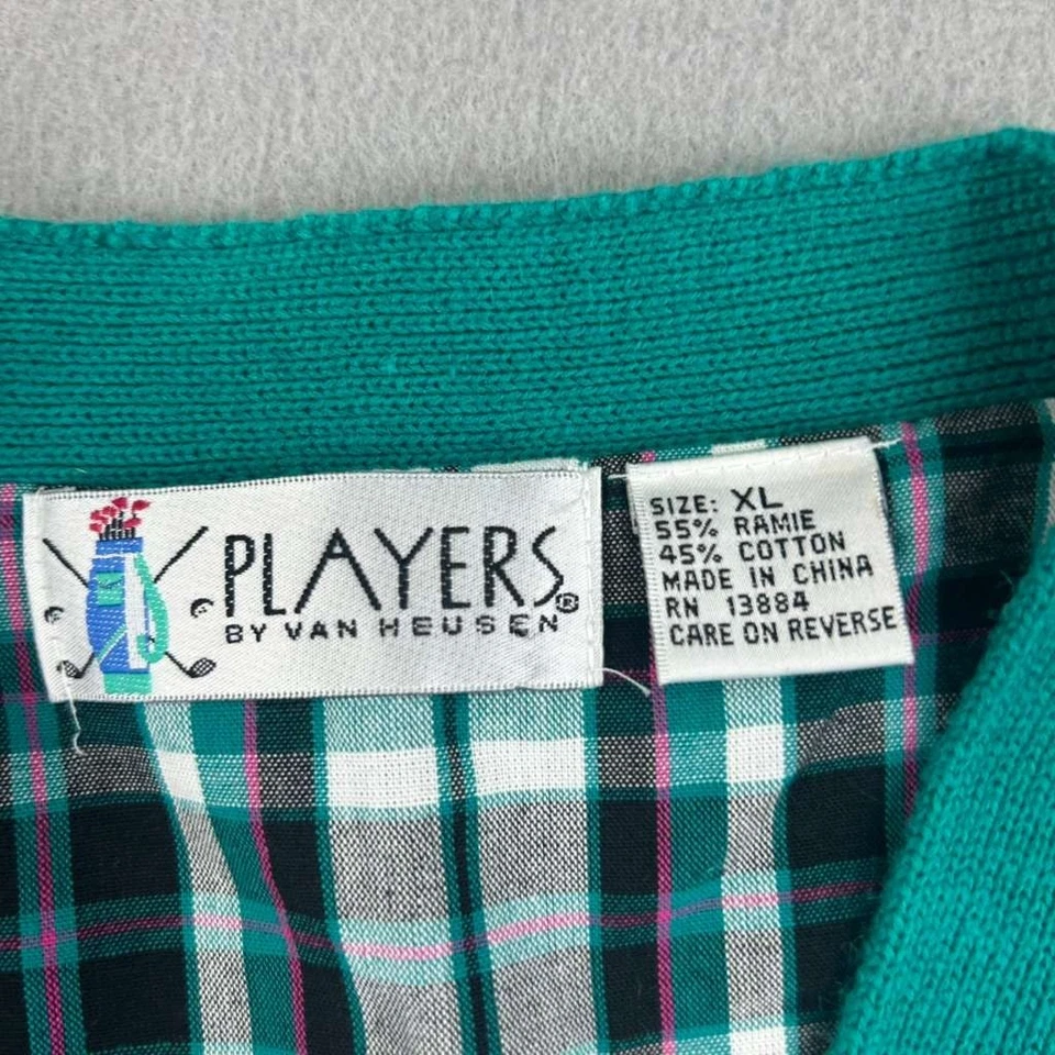 VTG Players Van Heusen Sweater Mens XL Green V Neck Elbow Patch Golf Cardigan - Image 2 of 4