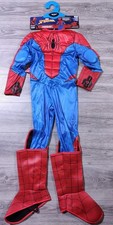 Spiderman Costume Boys Medium 7-8 Suit Gloves Mask Muscle Shoe Covers Kids