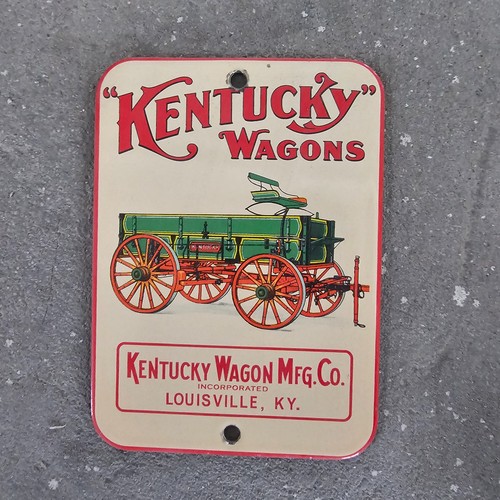 VINTAGE KENTUCKY WAGONS KY OLD US GASOLINE OIL GAS PUMP ENAMEL PORCELAIN SIGN