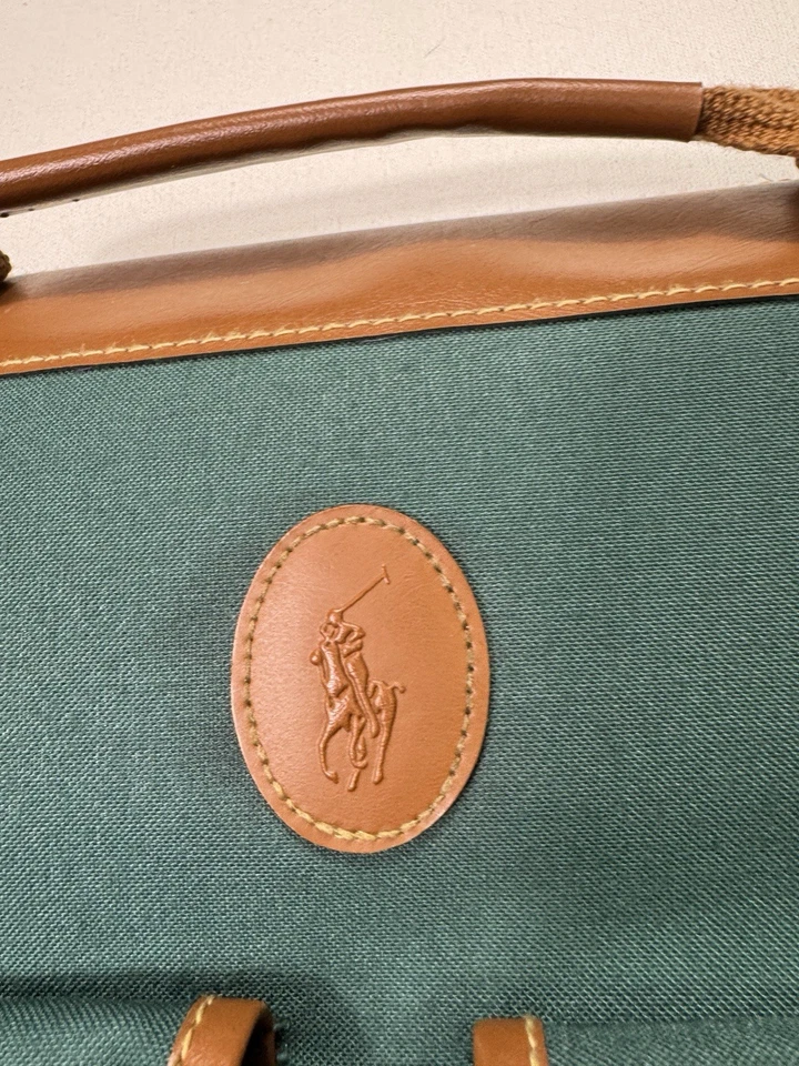 Ralph Lauren Polo Vintage Lona Bolso de Ropa Marrón Borde Cremallera Dorado Gancho Viaje Foto 3 de 4