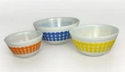 Vintage Pyrex Polka Dots Mixing Bowls Nesting Set 401 402 403 Orange Yellow Blue