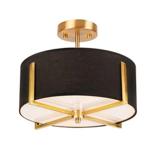 3-Light Semi Flush Mount Ceiling Light Fixture, 13.7" Gold Drum Light