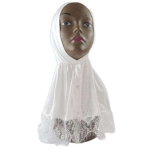 Muslim Lace Hijab Women with Buttons Lace Hijab Head Islamic Plain Shawl Abaya - Picture 22 of 23