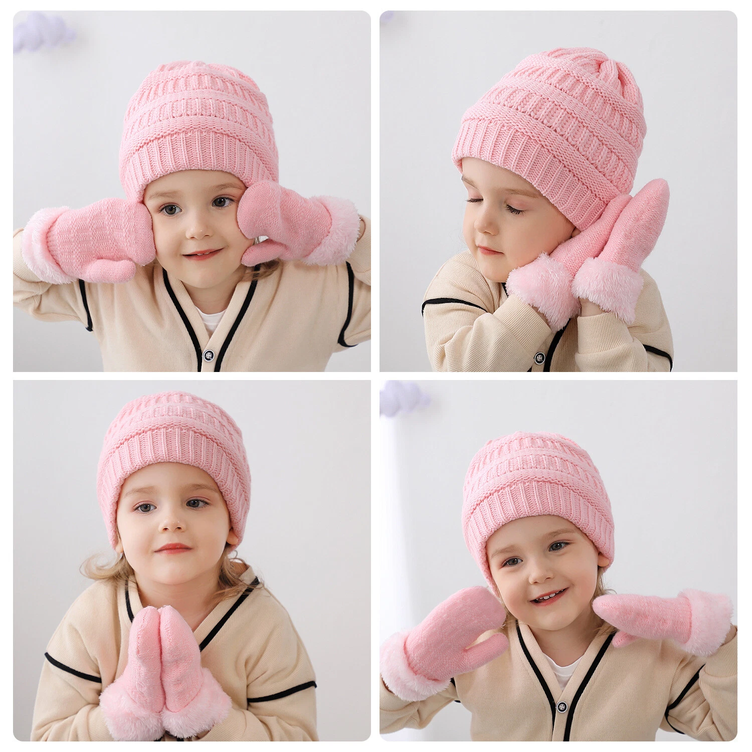 Autumn Winter Children's Hat Gloves Suit Knitted Hat Plush Knitted Gloves Set