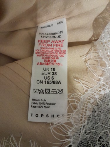 BNWT TOPSHOP IDOL SZE 10 PALE GOLD SATIN CAMI TOP WITH WHITE EYELASH LACE DETAIL - Picture 8 of 8