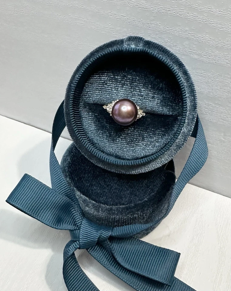 Oro Amarillo 18K Natural Demonio Perla Púrpura AAA con Anillo Circón talla 5 Foto 4 de 4