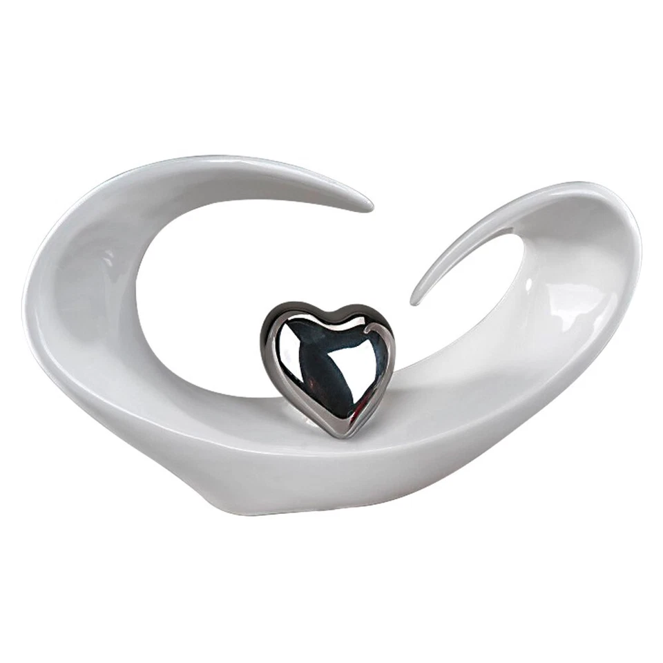 2-Deko-Skulpturen-Herz-"Coeur"-Steingut-weiß-silber-glasiert-Deko Formano - Bild 4 von 4