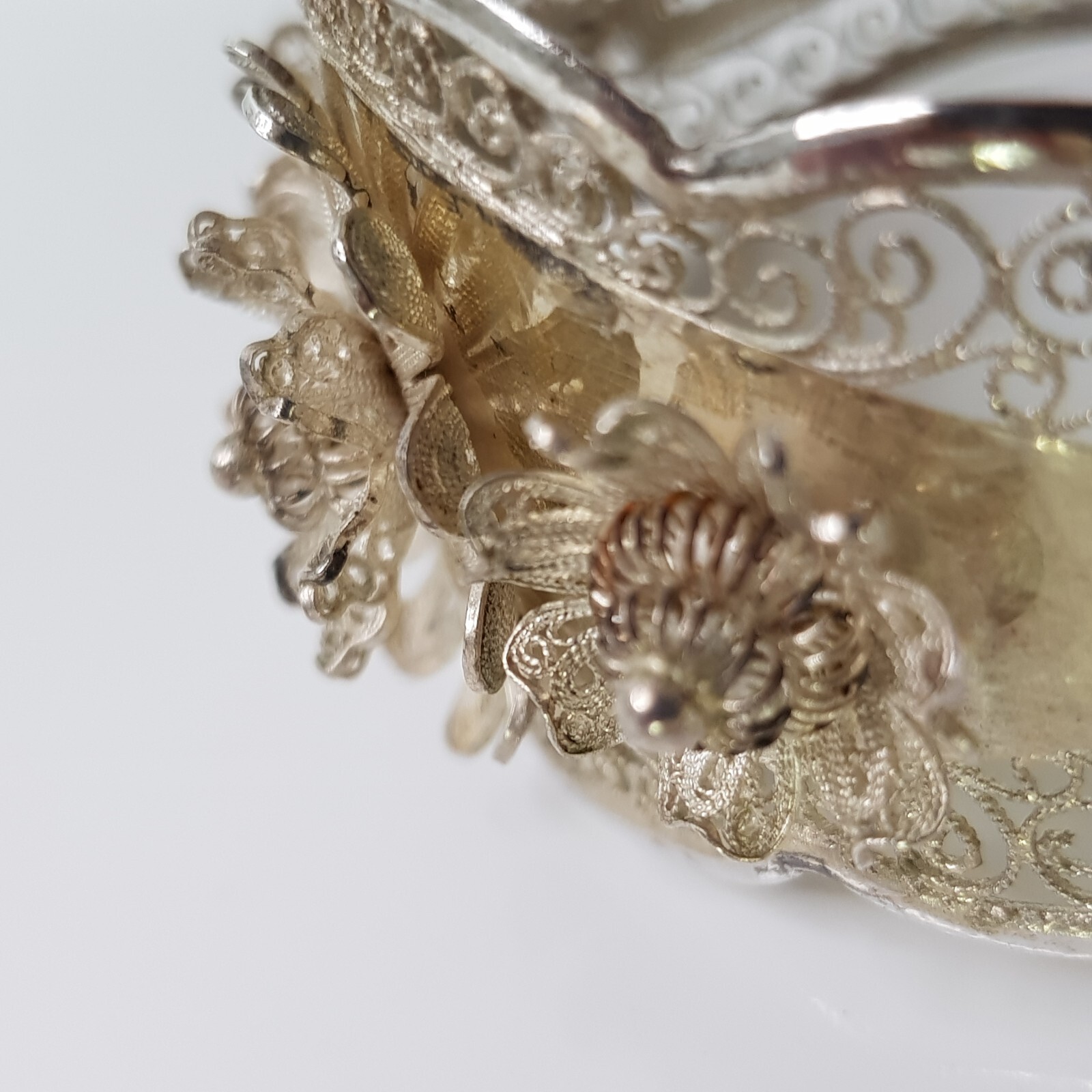 Vintage 900 Solid Silver Filigree Cuff Bangle Flo… - image 7