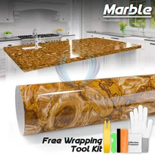 Gloss Gold Marble Granite Vinyl Wrap Sticker Wallpaper Home Counter Top D06