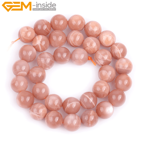 Round Orange Moonstone Natural Gemstone Beads For Jewelry Making Strand 15" Gift - Picture 11 of 38