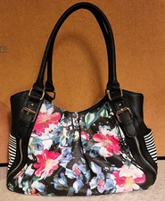 Apt 9 Black Floral Shoulder Bag Snap Closure Pockets Zippers