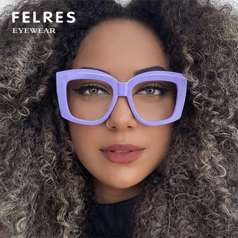 Women Square Blue Light Blocking Eyeglasses Large Frame Fashion