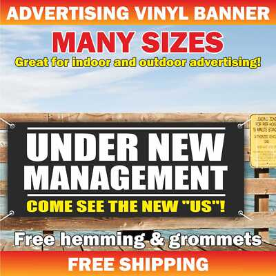 #ad UNDER NEW MANAGEMENT Advertising Banner Vinyl Mesh Sign help wanted now hiring $29.95