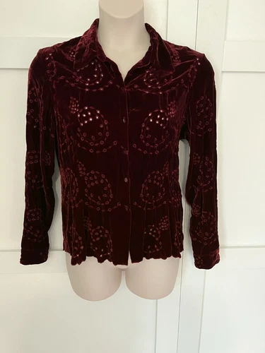 ECI NEW YORK NWT SIZE PXL BURGUNDY VELVET EYELET RAYON/SILK JACKET/BLAZER