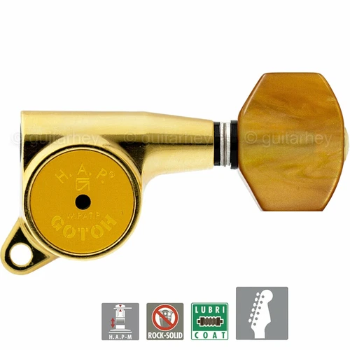 NEW Gotoh SG381-P8 L6 HAPM Set 6 in line Tuners Adjustable Post Height - GOLD