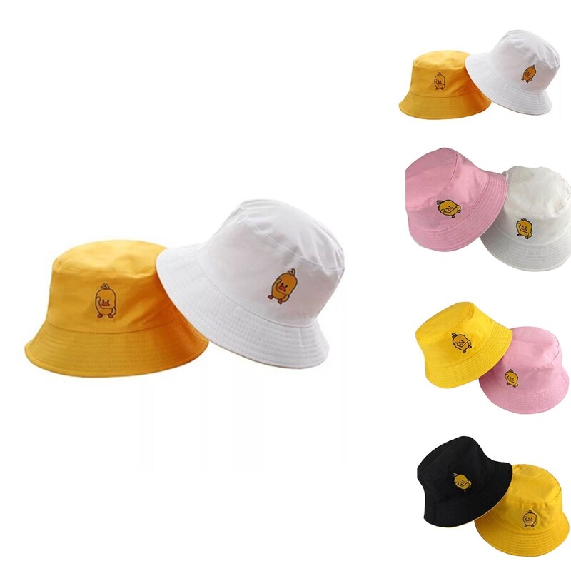 Unisex Yellow Duck Embroidered Bucket Hat Reversible Sunscreen Fisherman