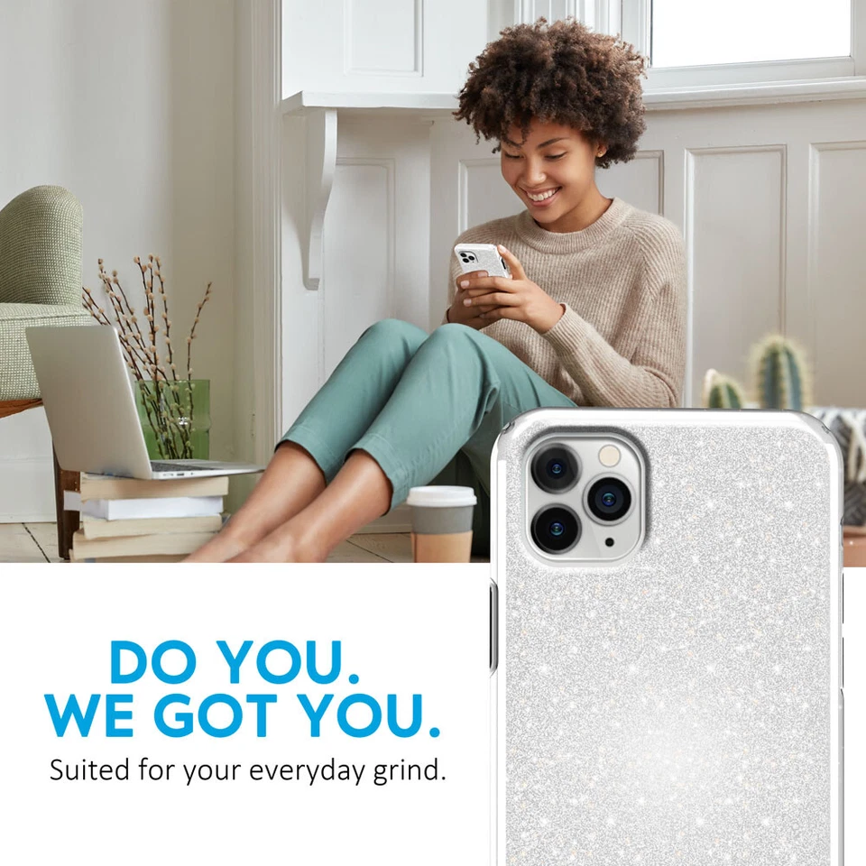 Cover Custodia Brillantini 3 In 1 Tpu Glitter per Apple  Iphone 11 Pro Argento - Immagine 3 di 4