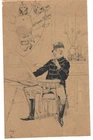MILITARIA RARE ( 1890 ?) ORIGINAL PEN DRAWING ON SIGNED CARDBOARD, BY JOB
