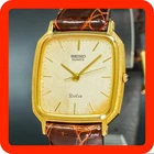 Vintage 1991 [N-MINT] SEIKO DOLCE 9531-5000 Gold Square Tank Shape Men Watch