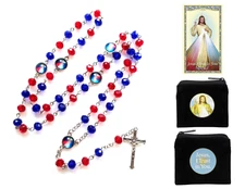 Divine Mercy Chaplet Rosary + Zippered Case + Card Jesus I Trust in You Catholic