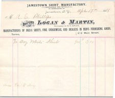 1888 Logan & Martin Dress Shirts Underwear Jamestown NY  Billhead 7"H
