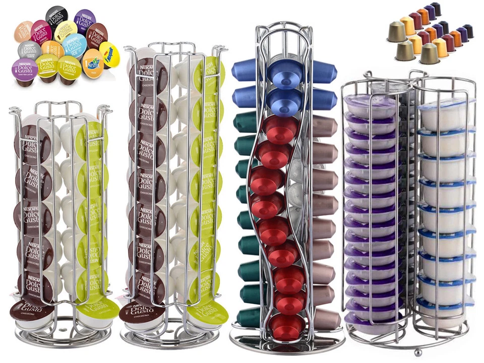 LIVIVO Coffee Pod Capsule Holder Tower Organiser Stylish Stand Rack Tassimo Chrome UK