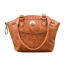 American West Womens Harvest Moon Large CC Natural Tan Leather Handbag Bag OS