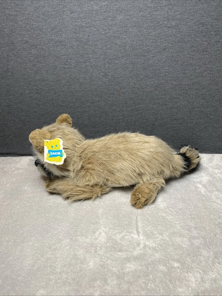 Vintage Nature Babies DAKIN Raccoon Plush Raisin 20”L Realistic Shaggy Toy 1981 - Image 2 of 4
