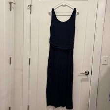 Tahari Navy Blue Modal Rayon Sleeveless Empire Waist Maxi Dress Side Slit Medium