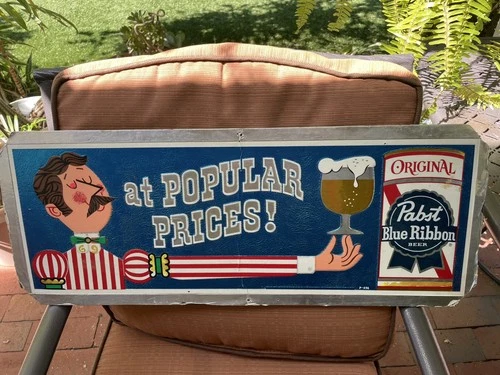 Pabst Beer sign foil over composite 1950s at Popular Prices Milwaukee vintage WI
