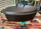Griswold Erie Slant Logo Vintage Cast Iron Oval Roaster #3 Rare Restored