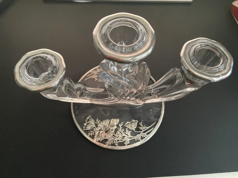 2 Fostoria Baroque Glass 3 Candle Stick Holder - Image 2 of 4