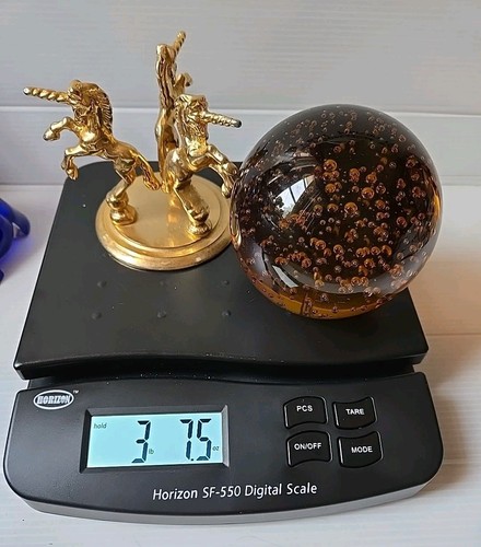 Huge Murano Art Glass Sphere Ball Paperweight Controlled Bubbles W/ Brass Stand - Picture 12 of 12