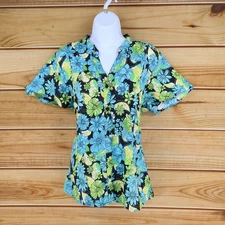 Notations Button Up Blouse Womens Size XL Multicolor Floral Polyester Blend