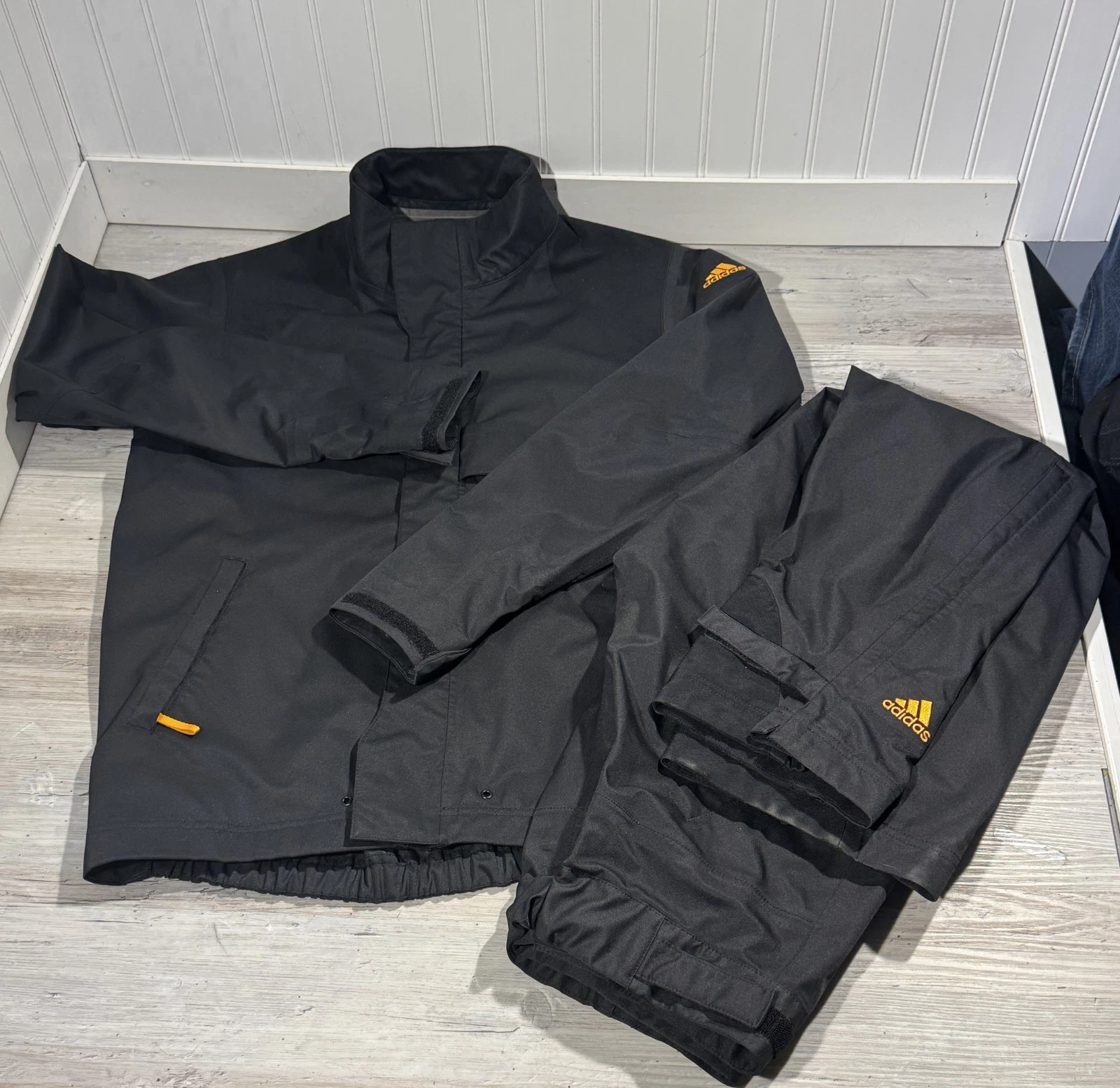 ADIDAS GOLF CLIMAPROOF Suit Jacket & Pants WATERPROOF Black Men's Sz S
