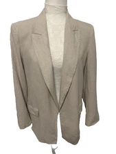 Zara Linen Lk Blazer Jacket Beige Open Front  Minimalist Workwear Sz S Oversized