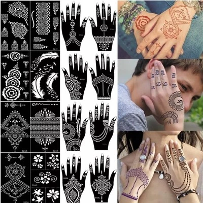 XMASIR Temporary Tattoo/ Henna / Mehndi Stencil 16 Template Sheet Pack Hand & Body Art