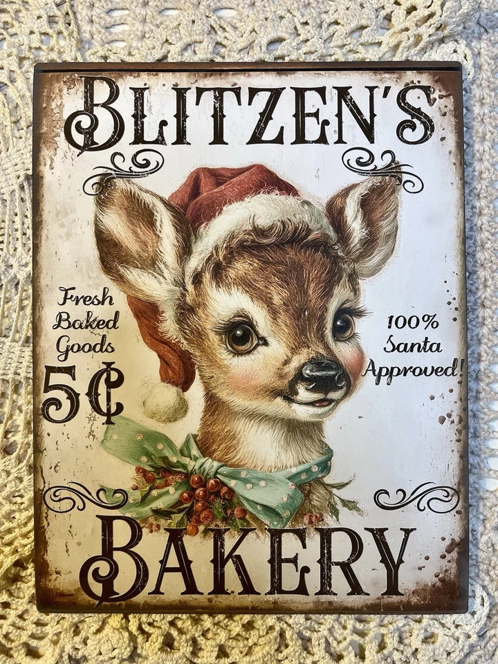 Letrero de tablero de lona artesanal de Navidad Blitzen’s Bakery, renos Foto 3 de 3