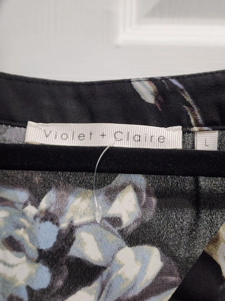 Blusa para mujer violeta + claire pequeña negra floral cuello en V manga 3/4 túnica talla L Foto 3 de 4