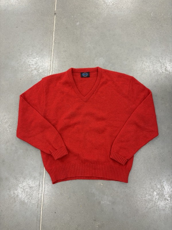 Vintage Jantzen V-neck Sweater Mens XL Red Knit Pullover Grandpa 90s