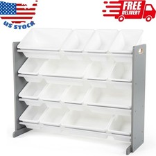 Supersized Toy Storage Organizer with 16 Removable Bins, Grey/White