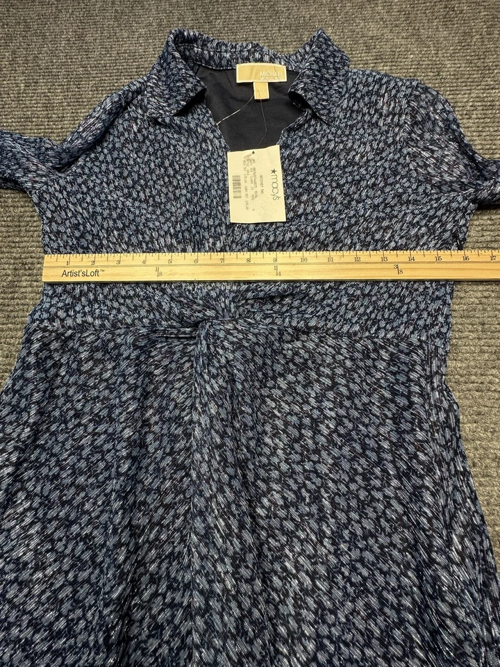Vestido Michael Kors Feminino Grande Azul Metálico Manga Longa Gola Gola Nó Gravata Maxi - Imagem 4 de 4