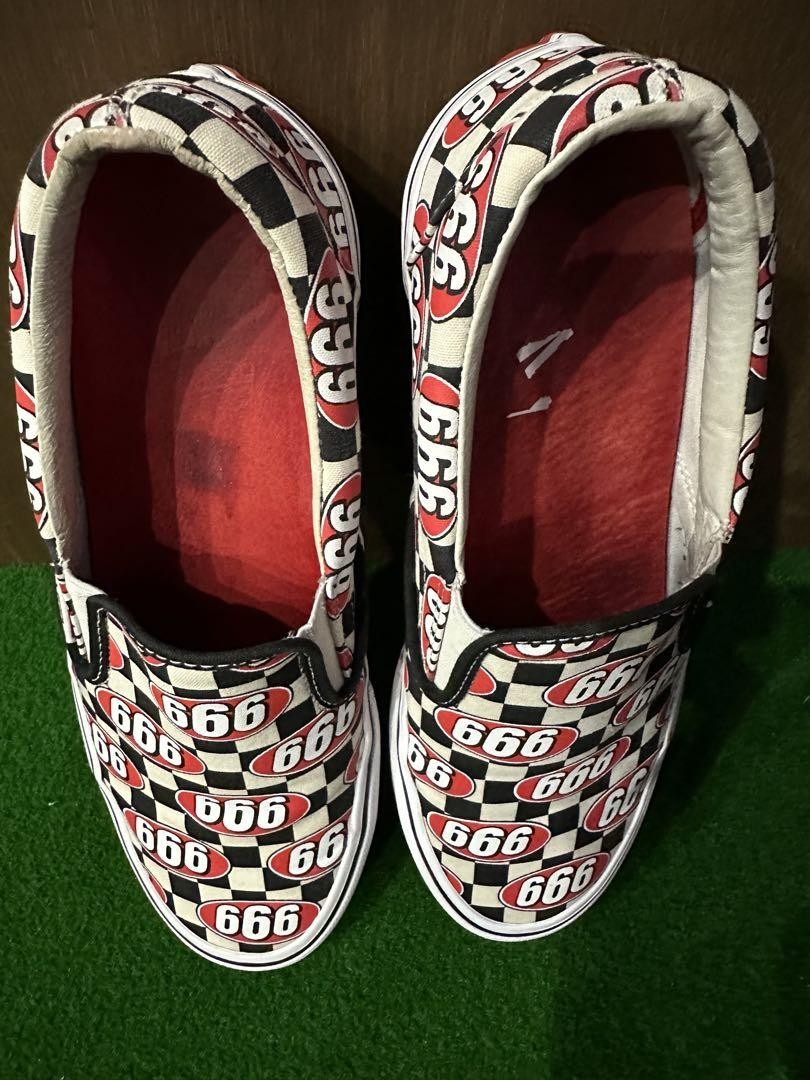 靴 supreme vans 29cm(US11) Supreme x Vans Checker 666 Slip-On US11 29cm Black White Red