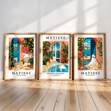 White Cat Set of 3 Prints – Henri Matisse Style