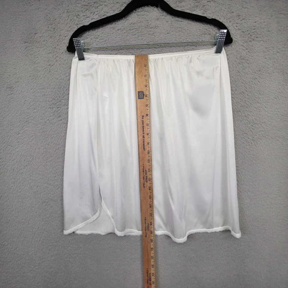 Lencería corta vintage Vassarette falda sin cordones para mujer L blanca satinada ribete encaje abertura Foto 4 de 4
