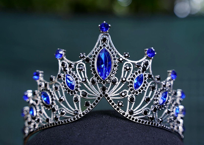 Tiered Blue Crystal Tiara Vintage Silver Bridal Goth Crown  display picture 3